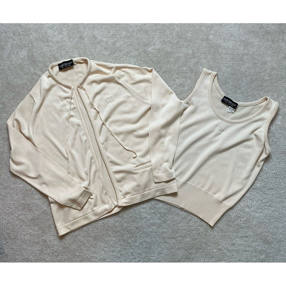 Givenchy Sweater Set Cardigan Tank Top Cream Butter Yellow Sz 38 Vintage